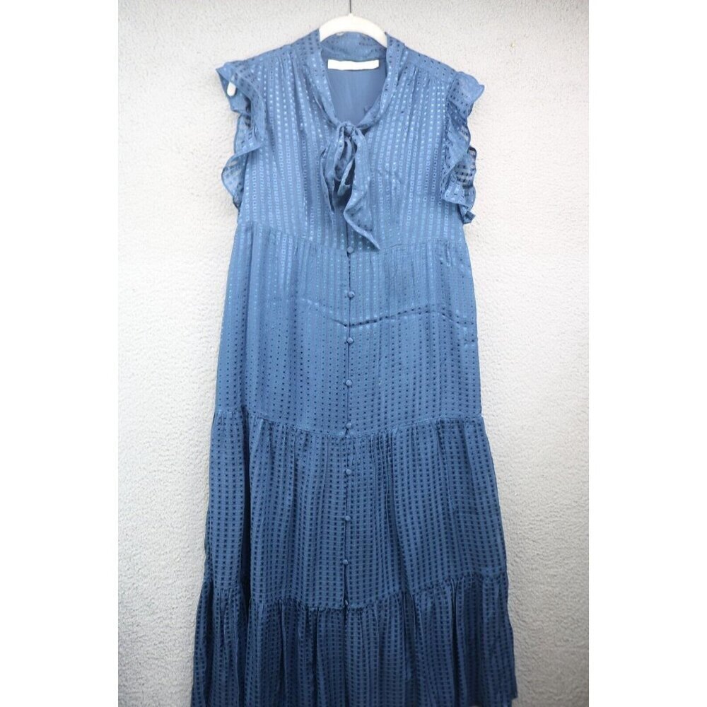 Marie Oliver Blue Metallic Tiered Maxi Dress-Silk Blend-XS-Whimsigoth-Button Up